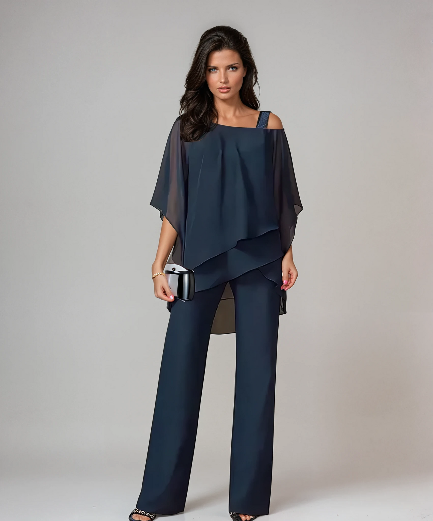 Elegantes 2-Teiler Set mit Chiffon-Top & Wide Leg Hose – Lockeres Outfit für Damen