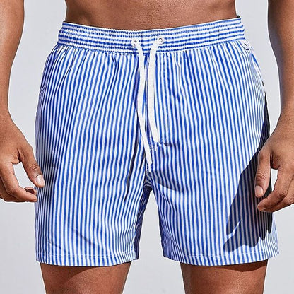 Gestreifte Badeshorts für Herren – Leichte Swim Shorts mit Kordelzug