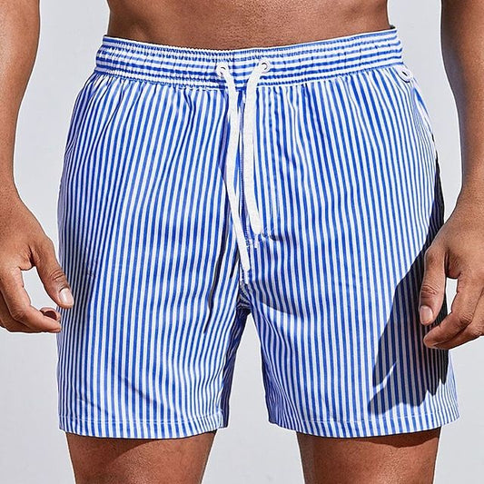 Herren Badehose mit Streifen – Schnelltrocknende Swim Shorts mit Kordelzug & Sommer-Style