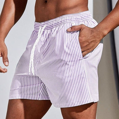 Gestreifte Badeshorts für Herren – Leichte Swim Shorts mit Kordelzug