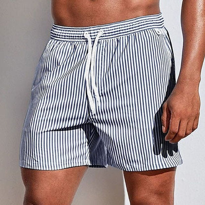 Gestreifte Badeshorts für Herren – Leichte Swim Shorts mit Kordelzug