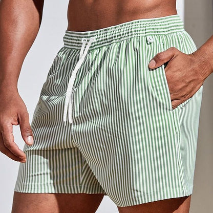 Gestreifte Badeshorts für Herren – Leichte Swim Shorts mit Kordelzug