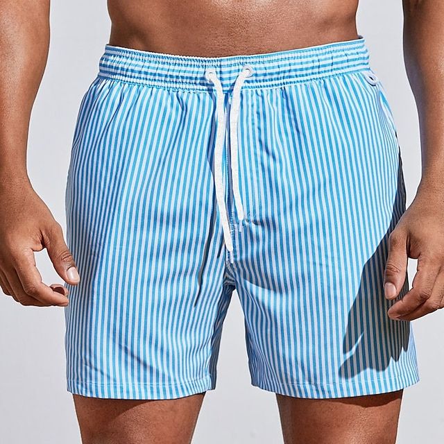 Gestreifte Badeshorts für Herren – Leichte Swim Shorts mit Kordelzug