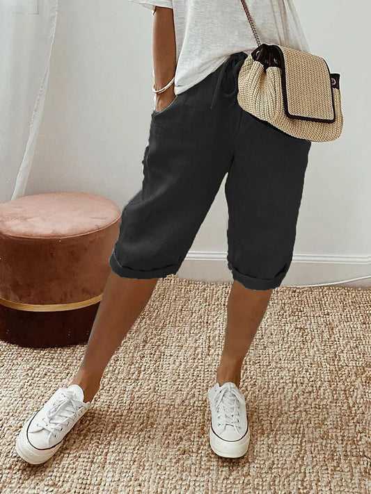 Élariona - Kurze Damenhose Rosa aus Baumwoll-Leinen – Fließend, Leicht & Trendy im Sommer