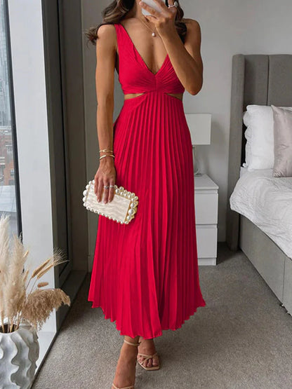Elegantes Midi Kleid für Damen mit Plissee Rock & Taillenausschnitt – Femininer Sommer Look