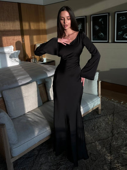 Elegantes Maxikleid mit ausgestellten Ärmeln – Figurbetontes Abendkleid für Damen