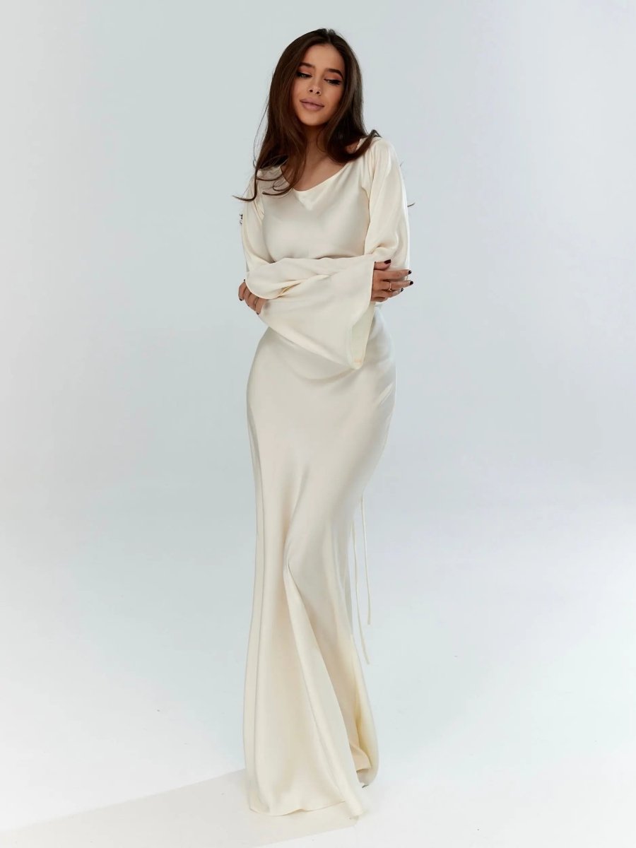 Elegantes Maxikleid mit ausgestellten Ärmeln – Figurbetontes Abendkleid für Damen