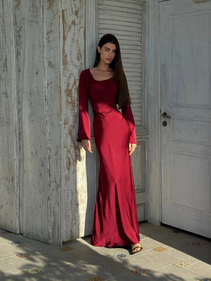 Elegantes Maxikleid mit ausgestellten Ärmeln – Figurbetontes Abendkleid für Damen