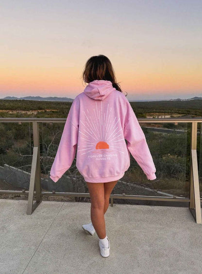 Oversize Hoodie mit Rückenprint – Lässiger Sunset Look Kapuzenpullover für Damen