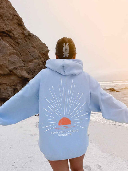 Oversize Hoodie mit Rückenprint – Lässiger Sunset Look Kapuzenpullover für Damen