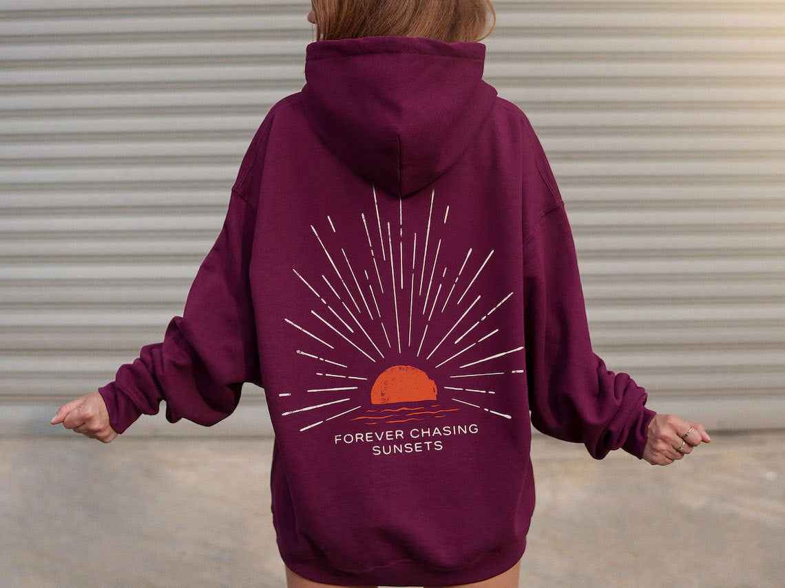 Oversize Hoodie mit Rückenprint – Lässiger Sunset Look Kapuzenpullover für Damen