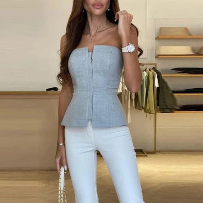 Elegantes Corsagen Top mit Reißverschluss – Figurbetontes Bandeau Top für Damen
