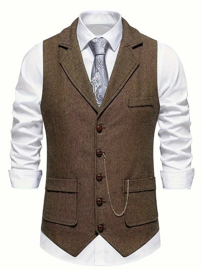 Vintage Fischgrät Weste mit Revers – Elegante Anzugweste für Herren
