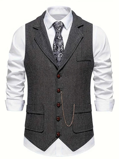 Vintage Fischgrät Weste mit Revers – Elegante Anzugweste für Herren