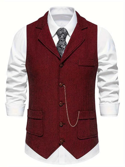 Vintage Fischgrät Weste mit Revers – Elegante Anzugweste für Herren