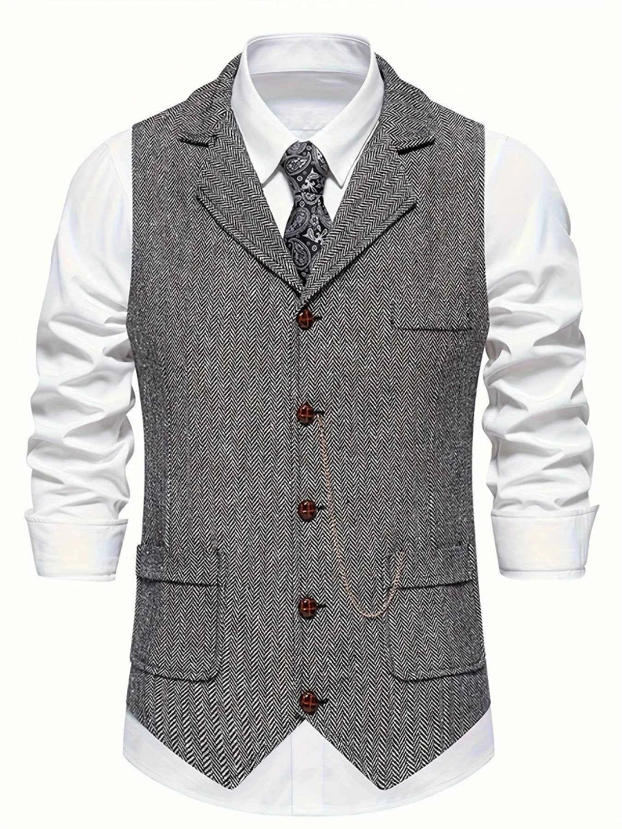 Vintage Fischgrät Weste mit Revers – Elegante Anzugweste für Herren
