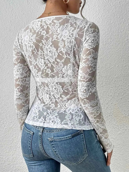 Elegantes Spitzen Langarmshirt mit V-Ausschnitt für Damen – Figurbetont & Verführerisch