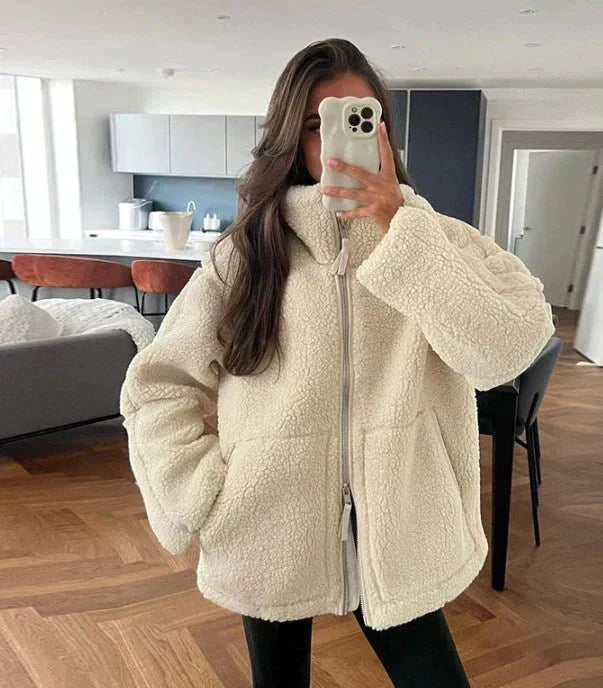 Liorisse - Elegante Teddyjacke für den Frühling mit Reißverschluss und Taschen für Frauen