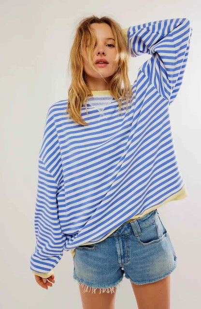 Lässiger Oversize Streifenpullover für Damen – Bequemer Casual Sweatshirt Look