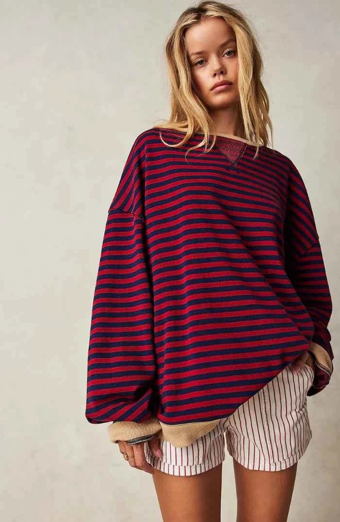 Lässiger Oversize Streifenpullover für Damen – Bequemer Casual Sweatshirt Look