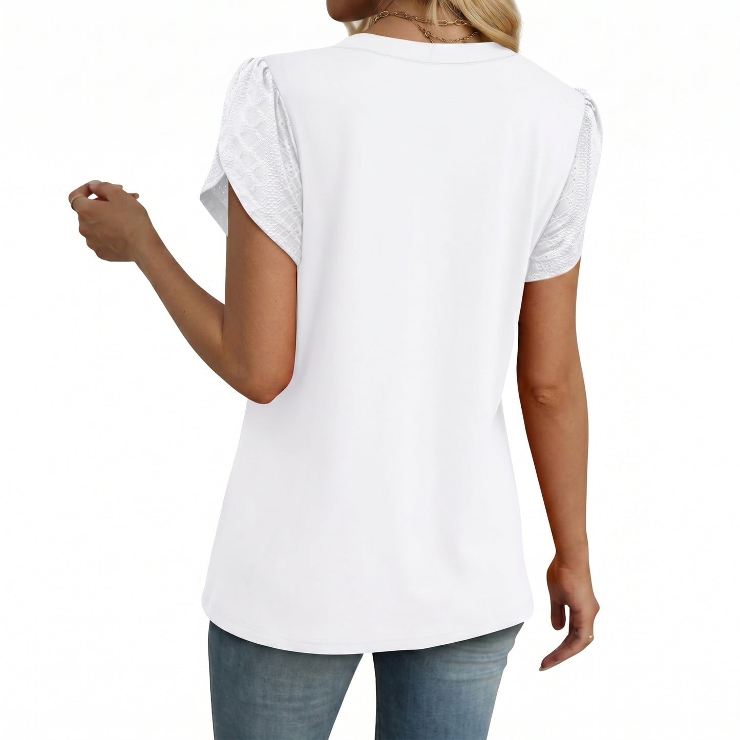 Lässige V-Ausschnitt Bluse mit Volantärmeln Damen – Elegantes Sommer Oberteil