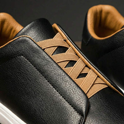 Minimalistische Leder Sneaker für Herren – Bequeme Slip-On Turnschuhe mit elastischer Schnürung