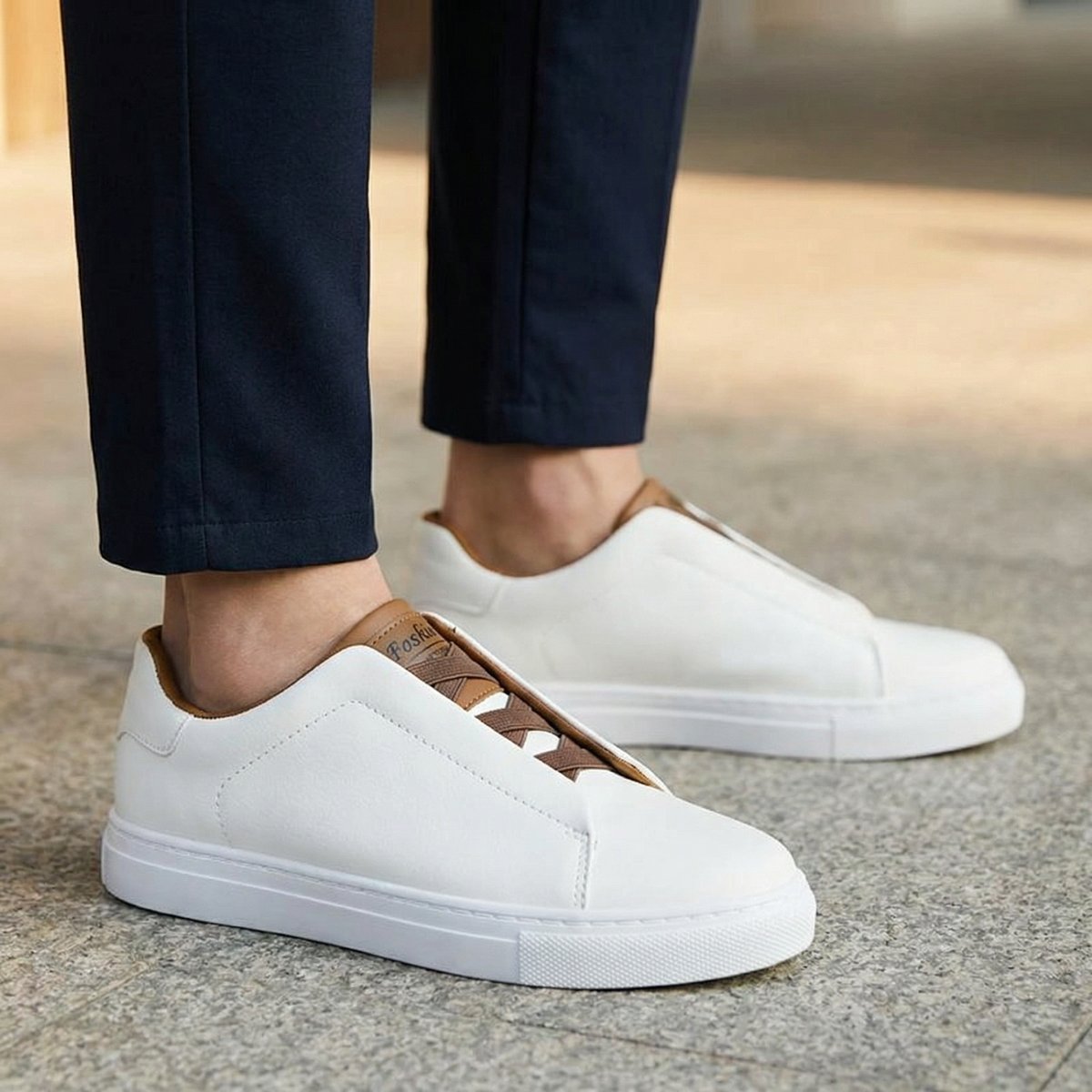 Minimalistische Leder Sneaker für Herren – Bequeme Slip-On Turnschuhe mit elastischer Schnürung