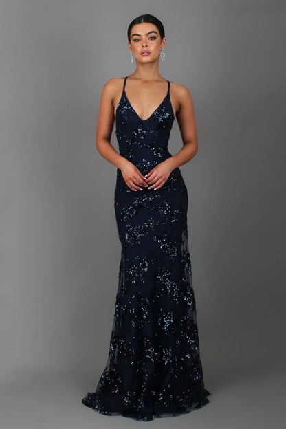 Elegantes Abendkleid für Damen – Figurbetontes Maxikleid mit Pailletten & Rückenausschnitt