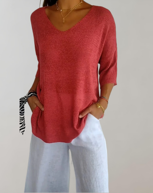 Isabeau - Leichter und Strickpullover für den Frühling, Elegant, mit Weitem Ausschnitt und Halbarm
