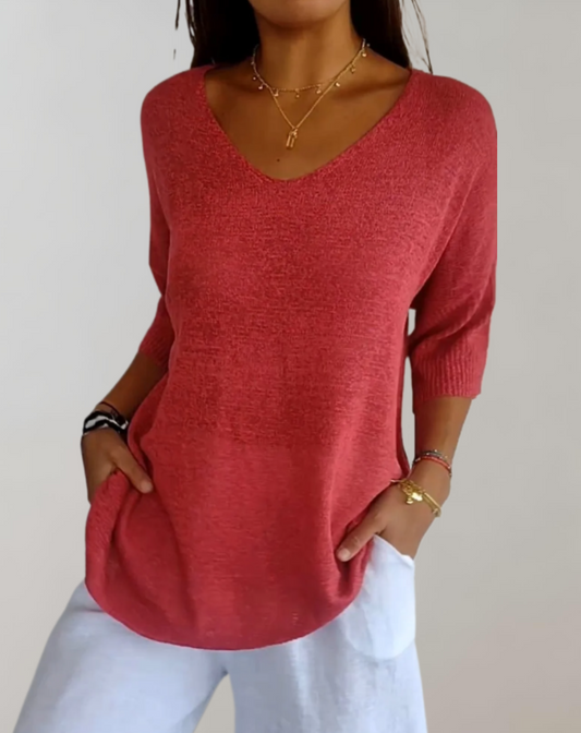Isabeau - Leichter und Strickpullover für den Frühling, Elegant, mit Weitem Ausschnitt und Halbarm