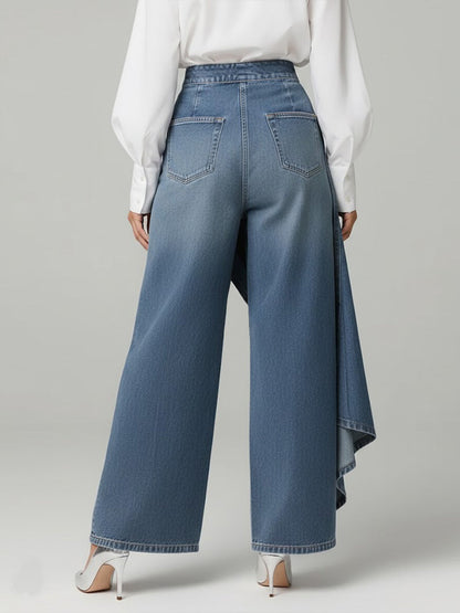 High Waist Denim Culotte Hose für Damen – Asymmetrische Jeans mit weitem Bein