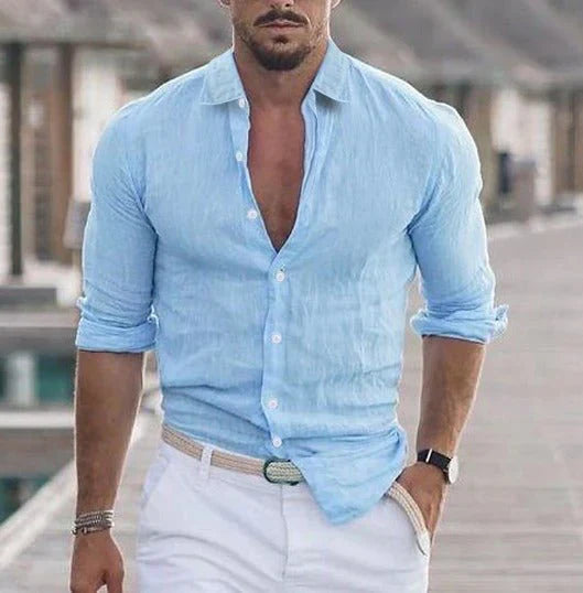 Leinenhemd mit Knopfleiste für Herren – Luftiges Sommerhemd mit Slim Fit