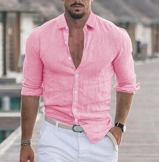 Leinenhemd mit Stehkragen – Elegantes Slim Fit Sommerhemd atmungsaktiv für Herren