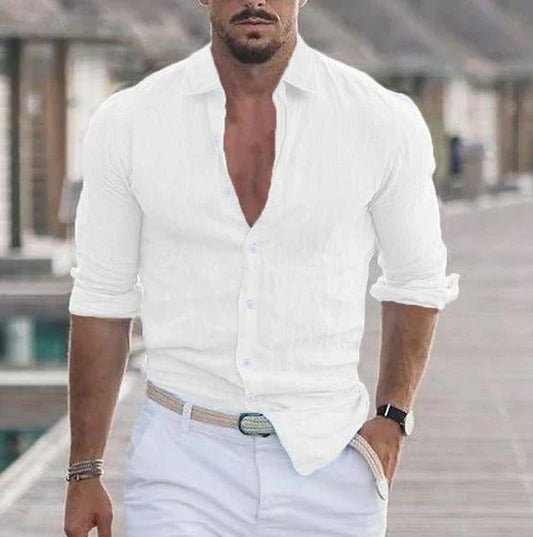 Leinenhemd mit Stehkragen – Elegantes Slim Fit Sommerhemd atmungsaktiv für Herren