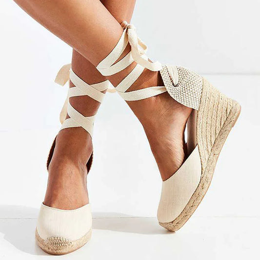 Espadrilles Wedges mit Schnürung für Damen – Sommerliche Sandalen mit Keilabsatz