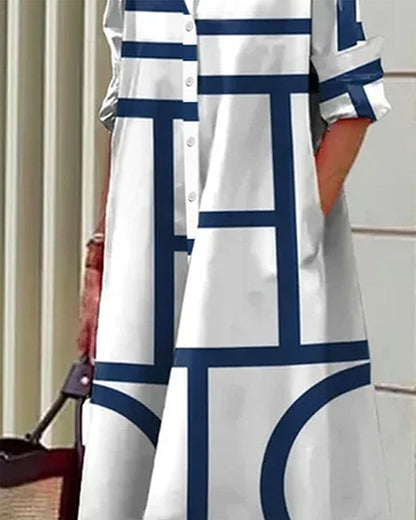 Modernes Hemdblusenkleid mit Grafik-Print – Lockerer Schnitt & Stilvoller Alltagslook für Damen