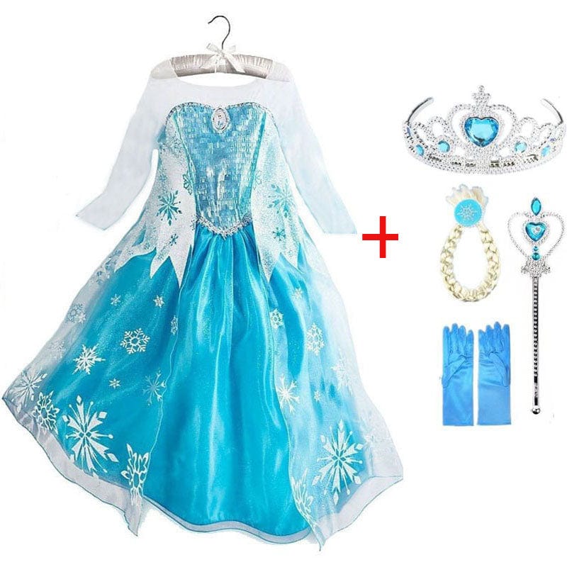 Magisches Prinzessinnen Kostüm Set für Kinder – Glitzer Kleid mit Krone, Zauberstab & Accessoires