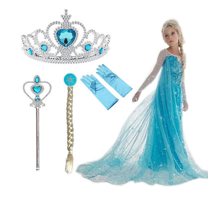 Magisches Prinzessinnen Kostüm Set für Kinder – Glitzer Kleid mit Krone, Zauberstab & Accessoires