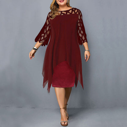 Elegantes Chiffon Midikleid für Damen – Lockeres Abendkleid mit Spitzenärmeln