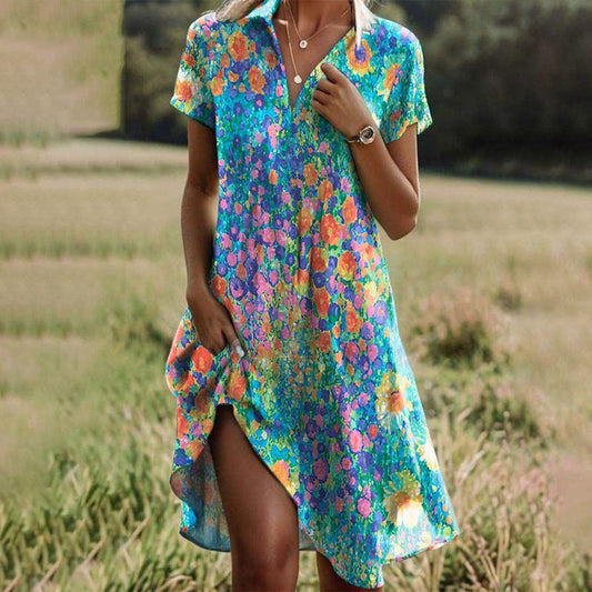Locker fallendes Sommerkleid mit Punktmuster – Luftiges Freizeitkleid für Damen mit Seitenschlitz