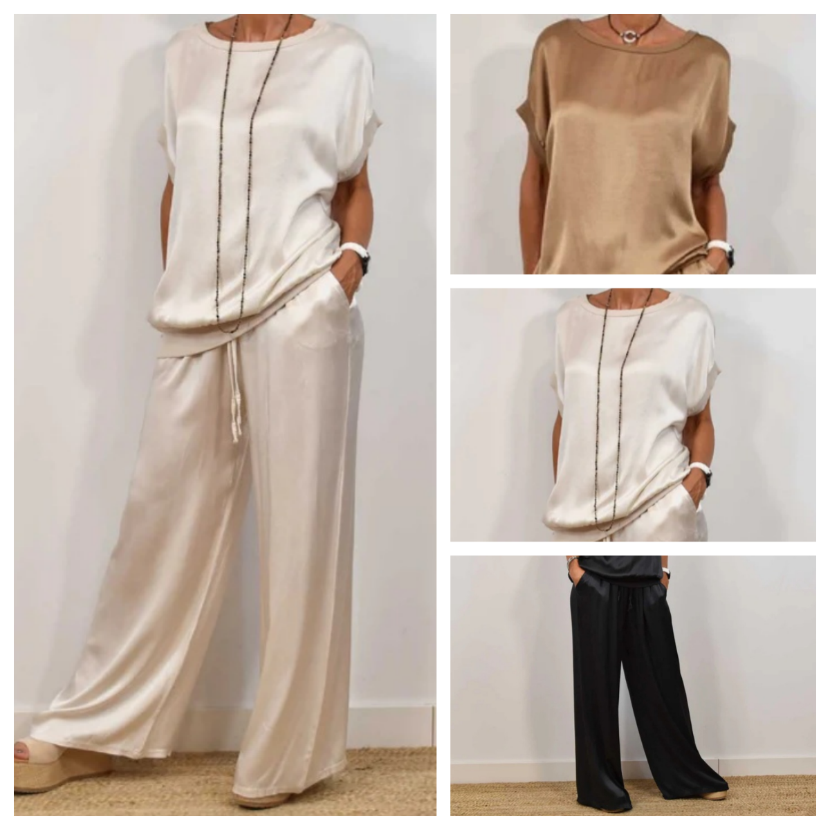 Elegantes Lounge-Set für Damen mit Weit geschnittener Hose & Fließendem Stoff