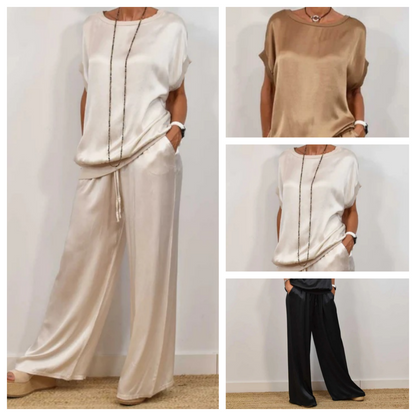 Elegantes Lounge-Set für Damen mit Weit geschnittener Hose & Fließendem Stoff