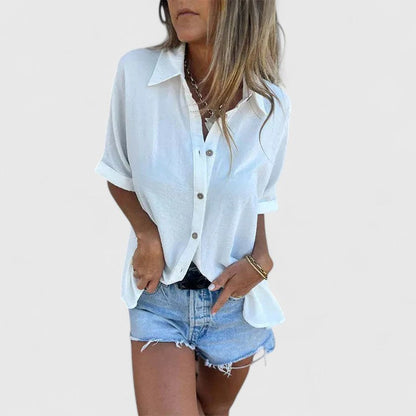 Lässige Kurzarm Bluse mit Knopfleiste – Luftiges Sommer Shirt für Damen