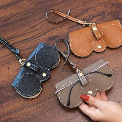 Elegantes Brillenetui aus Leder für Damen – Kompakte Sonnenbrillen Tasche mit Schlaufe & Schutz