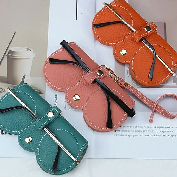 Elegantes Brillenetui aus Leder für Damen – Kompakte Sonnenbrillen Tasche mit Schlaufe & Schutz