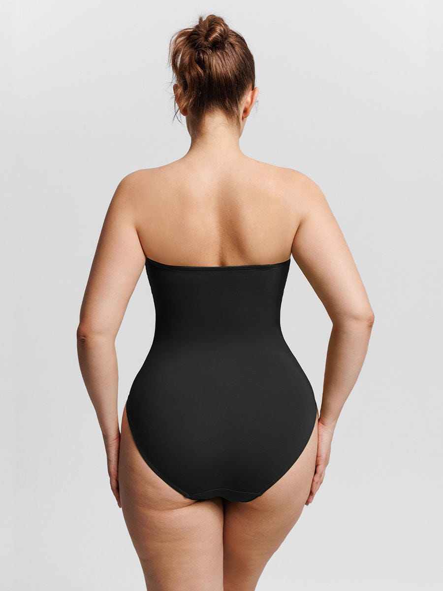 Figurformender Bandeau Badeanzug mit V-Ausschnitt & Trägern – Eleganter Shaping Swimsuit für Damen
