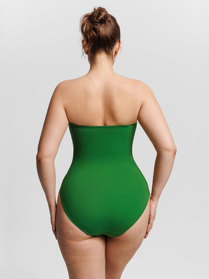 Figurformender Bandeau Badeanzug mit V-Ausschnitt & Trägern – Eleganter Shaping Swimsuit für Damen