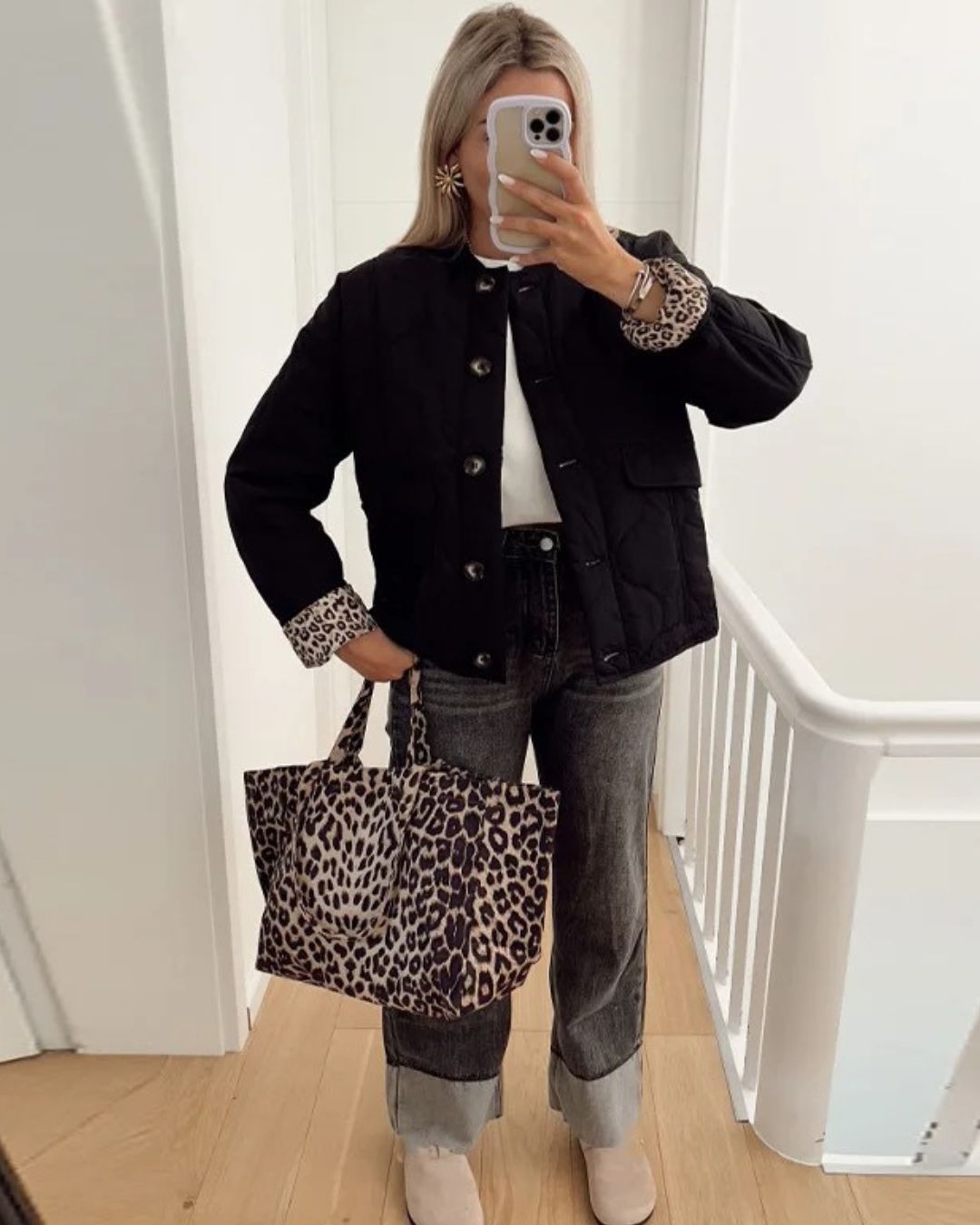 Steppjacke Damen mit Leo-Details – Leichte Übergangsjacke gesteppt & stylisch