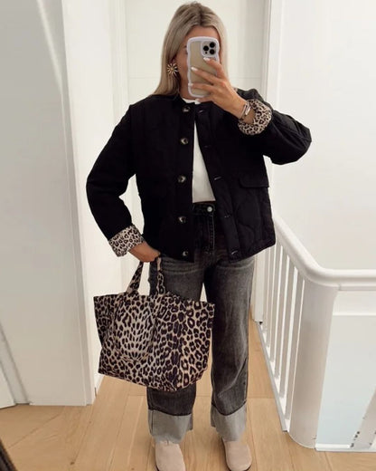 Steppjacke Damen mit Leo-Details – Leichte Übergangsjacke gesteppt & stylisch