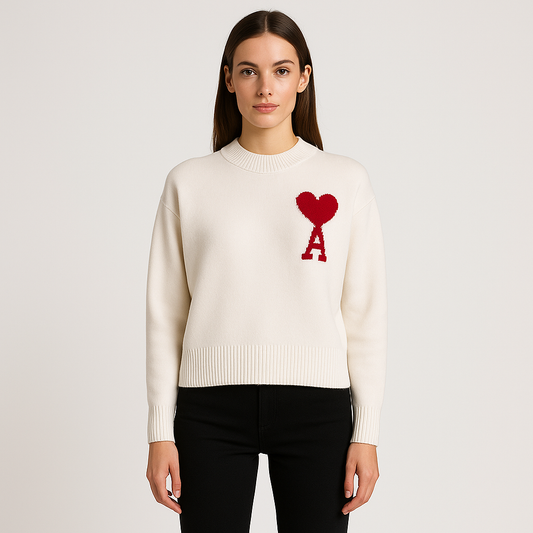 Kaélie - Damenpullover mit Herz und gestickten Buchstaben – Chic und zeitloser Sweat